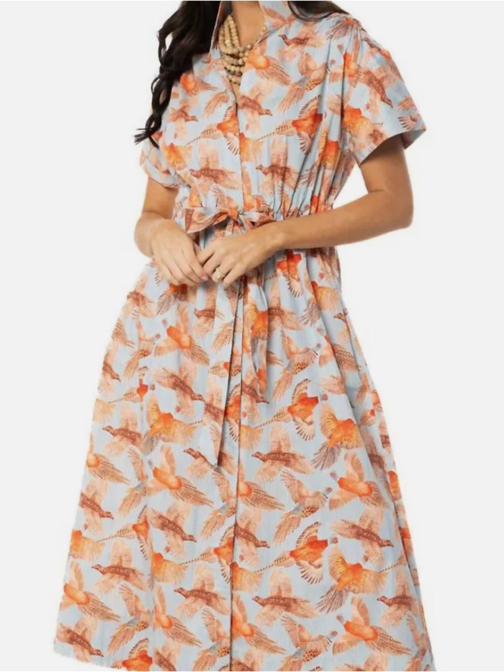 Holly Shae Light Blue Dress with Coral Pheasant Accents NWT Size L/XL